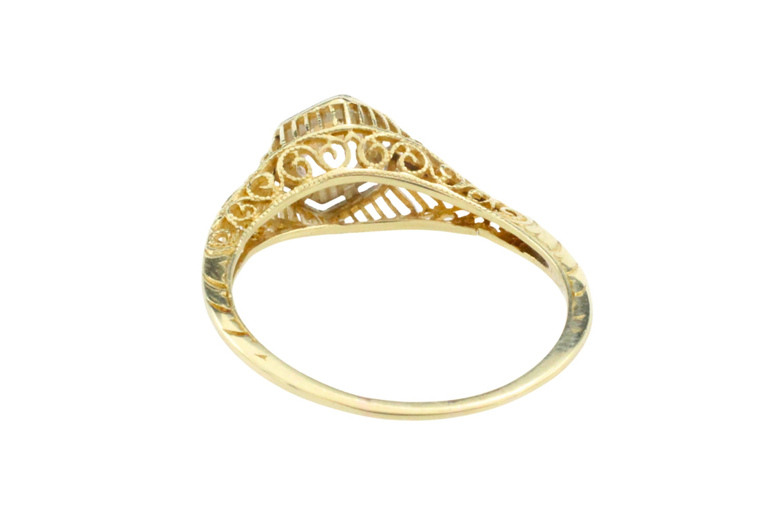 Vintage white sapphire yellow and white gold ring-Vintage Rings-The Antique Ring Shop