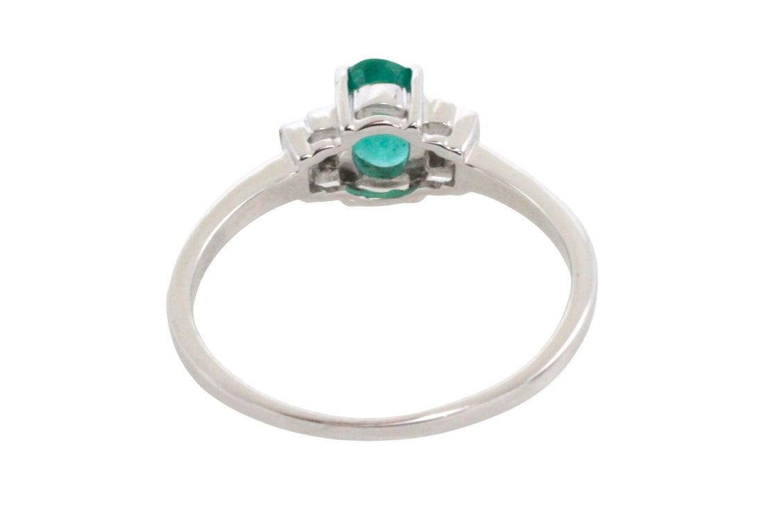 Emerald and diamond ring in white gold-engagement rings-The Antique Ring Shop