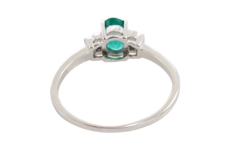 Emerald and diamond ring in white gold-engagement rings-The Antique Ring Shop