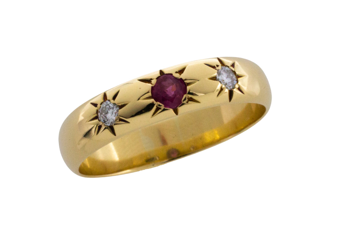 Vintage ruby and diamond gypsy ring-wedding rings-The Antique Ring Shop