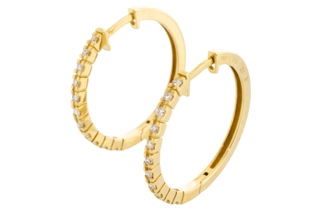 18 carat gold hoop earrings with diamonds-Earrings-The Antique Ring Shop