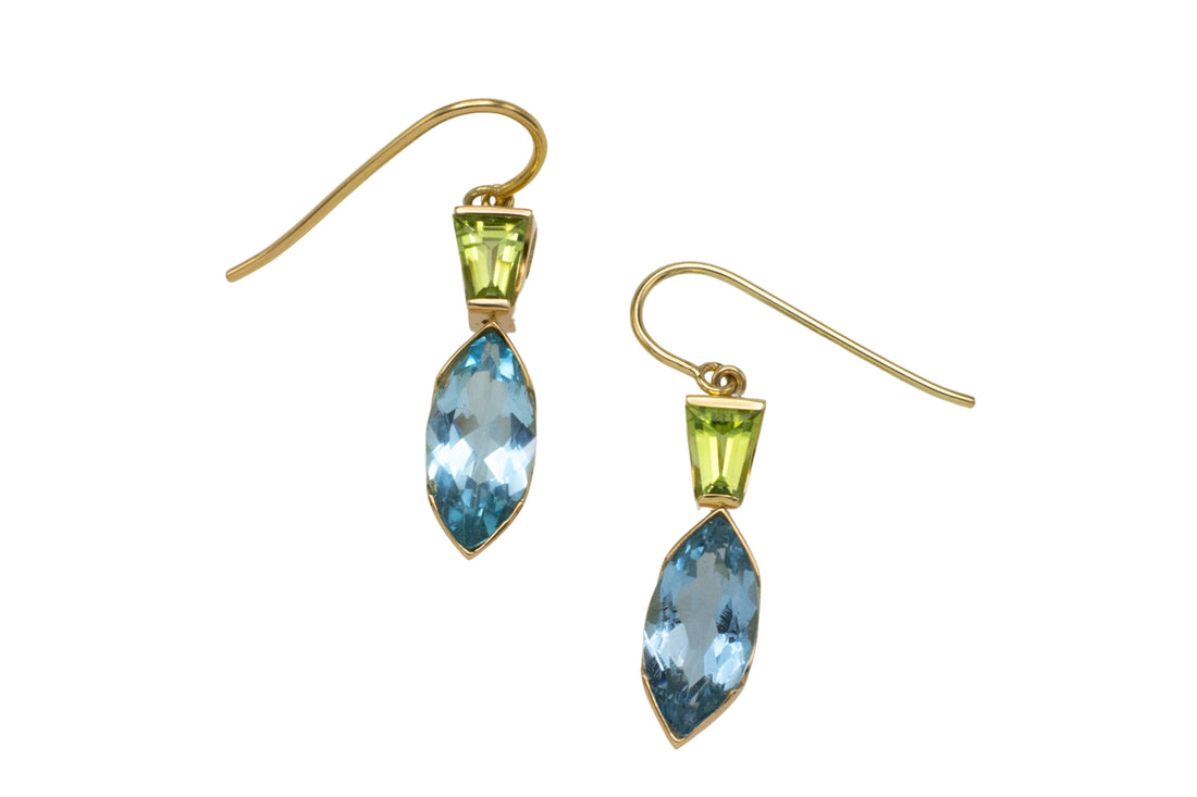 Topaz and peridot earrings in 14 carat gold-Earrings-The Antique Ring Shop