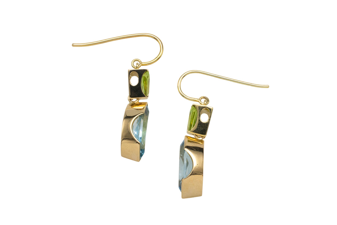 Topaz and peridot earrings in 14 carat gold-Earrings-The Antique Ring Shop