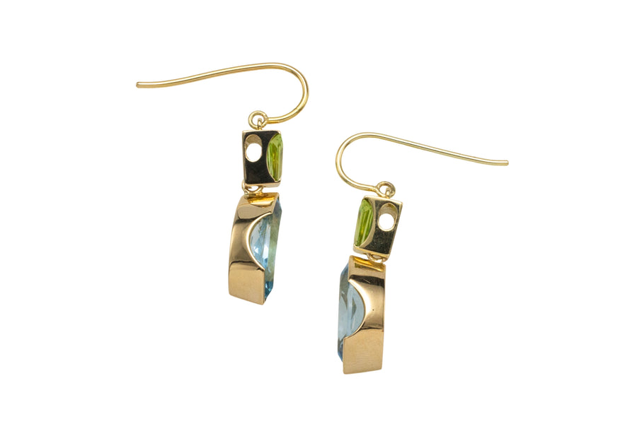 Topaz and peridot earrings in 14 carat gold-Earrings-The Antique Ring Shop