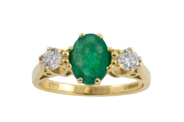 Three stone emerald and diamond ring-engagement rings-The Antique Ring Shop