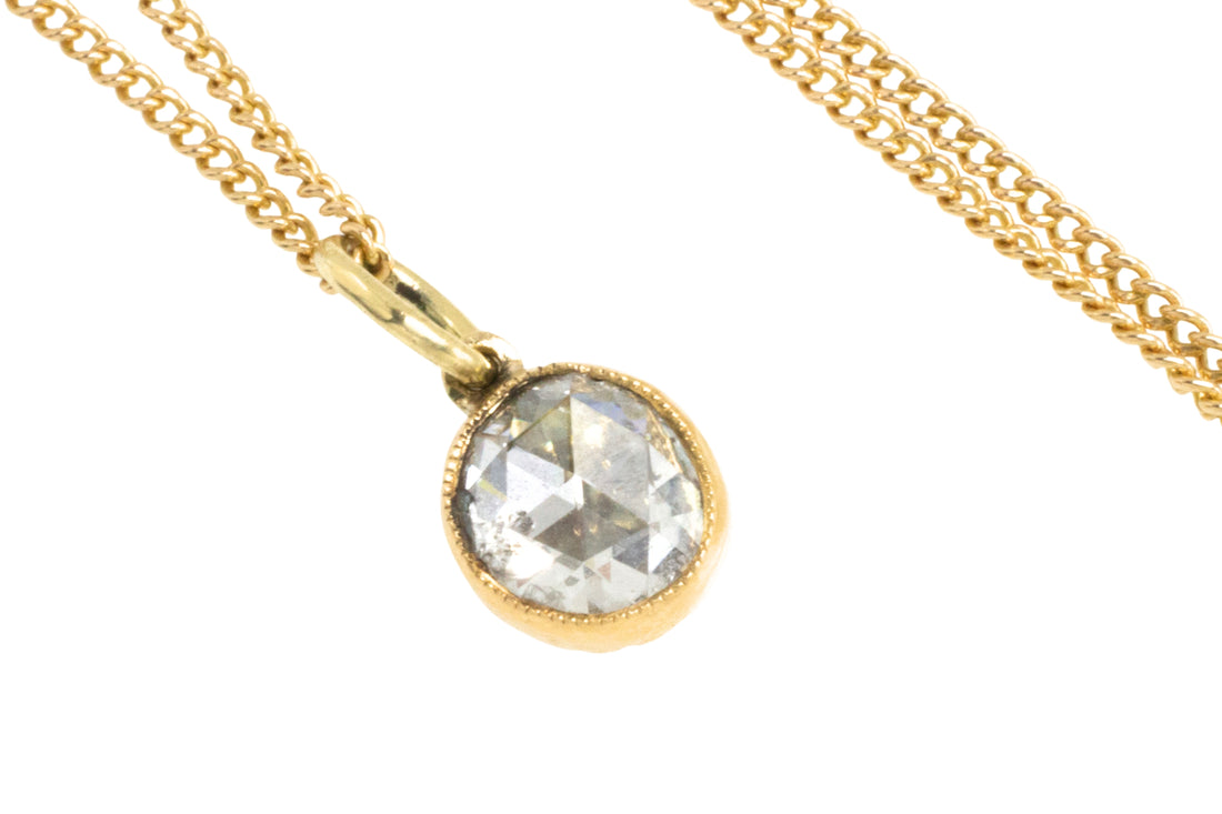 Rose diamond solitaire pendant in 14 carat gold-Pendants-The Antique Ring Shop