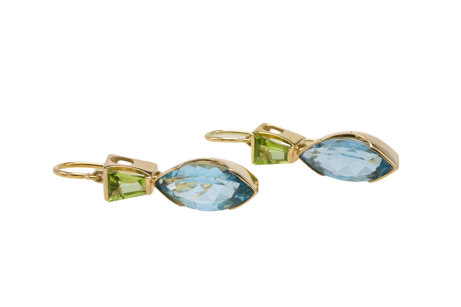 Topaz and peridot earrings in 14 carat gold-Earrings-The Antique Ring Shop