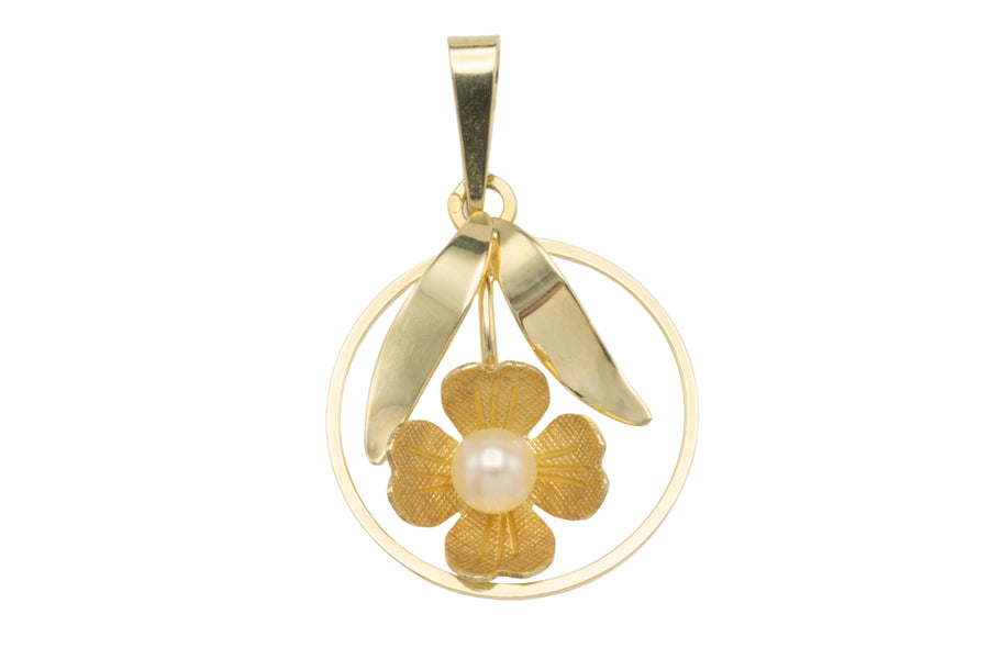 Vintage flower pendant with pearl-Pendants-The Antique Ring Shop