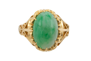 Cabochon jade ring in 14 carat gold-Vintage Rings-The Antique Ring Shop