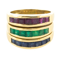 18 carat gold triple band with sapphire, emerald and ruby-Vintage Rings-The Antique Ring Shop