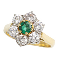 Emerald and diamond cluster ring in 18 carat gold-engagement rings-The Antique Ring Shop