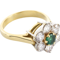 Emerald and diamond cluster ring in 18 carat gold-engagement rings-The Antique Ring Shop