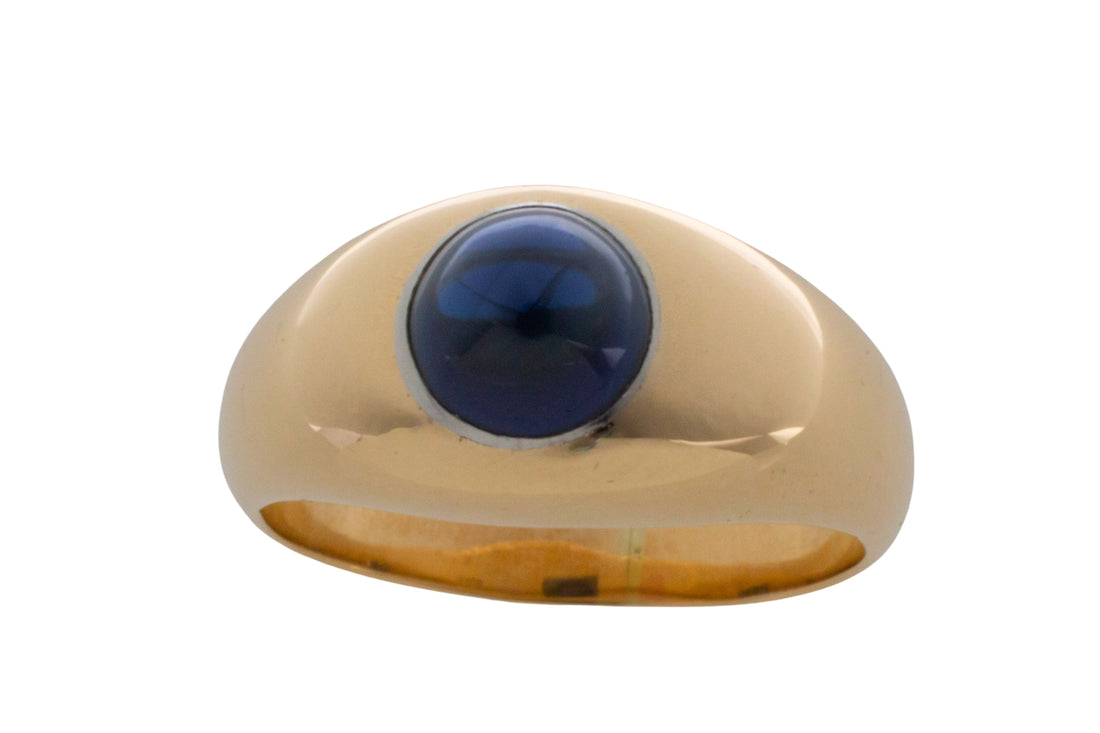 Cabochon sapphire ring in 14 carat gold-gents rings-The Antique Ring Shop