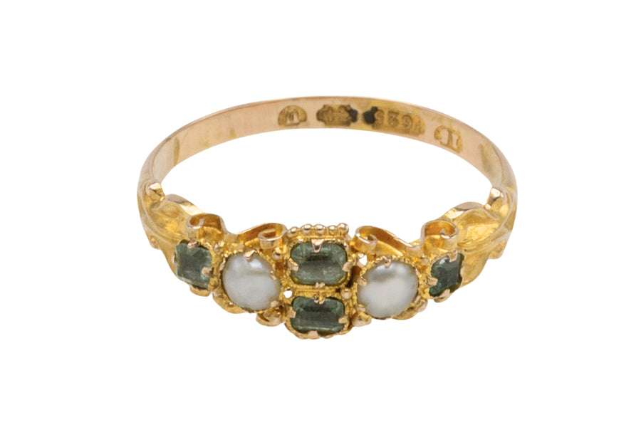 Victorian pearl and chrysoberyl ring from 1869-Antique rings-The Antique Ring Shop