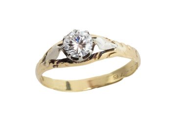 Vintage diamond solitaire ring in yellow and white gold-engagement rings-The Antique Ring Shop