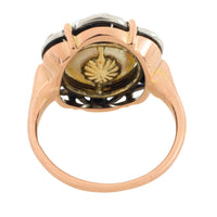 Pearl and single cut diamond ring in silver and gold