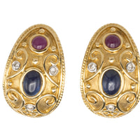 Sapphire, ruby and diamond ear clips in 18 carat gold-Earrings-The Antique Ring Shop