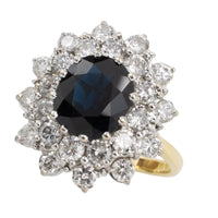 18 carat gold sapphire and diamond cluster ring-engagement rings-The Antique Ring Shop