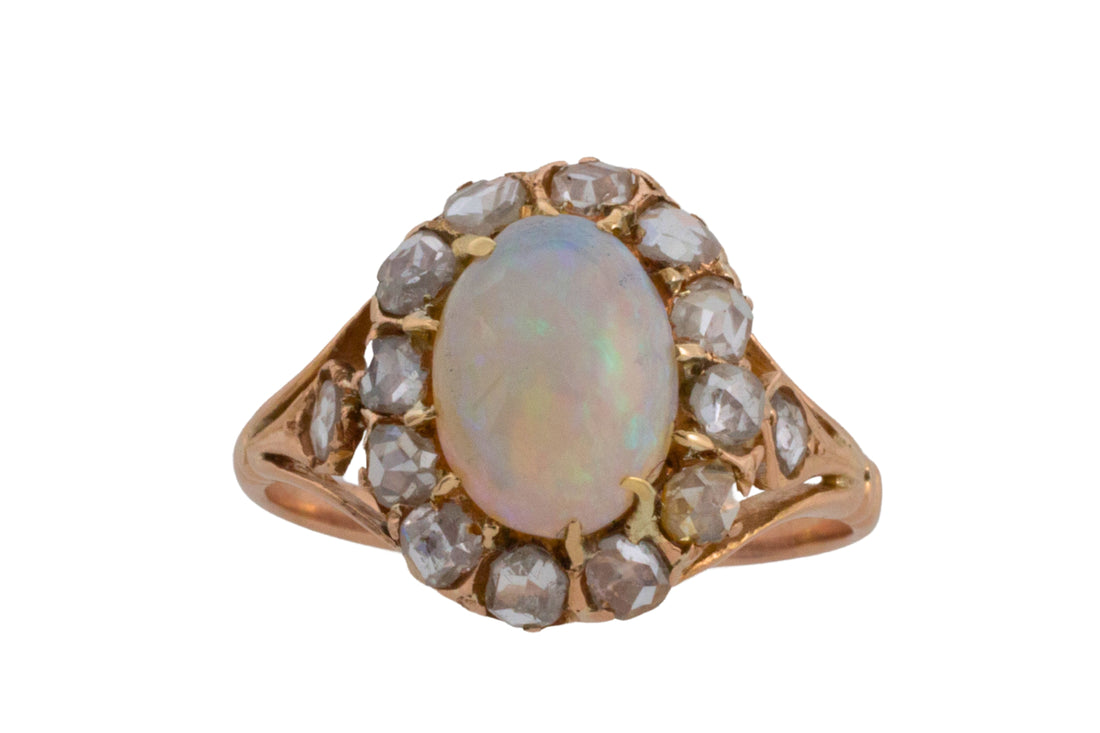 Cabochon opal and rose diamond ring-Antique rings-The Antique Ring Shop