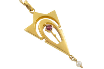 Art Nouveau ruby and pearl pendant-Pendants-The Antique Ring Shop
