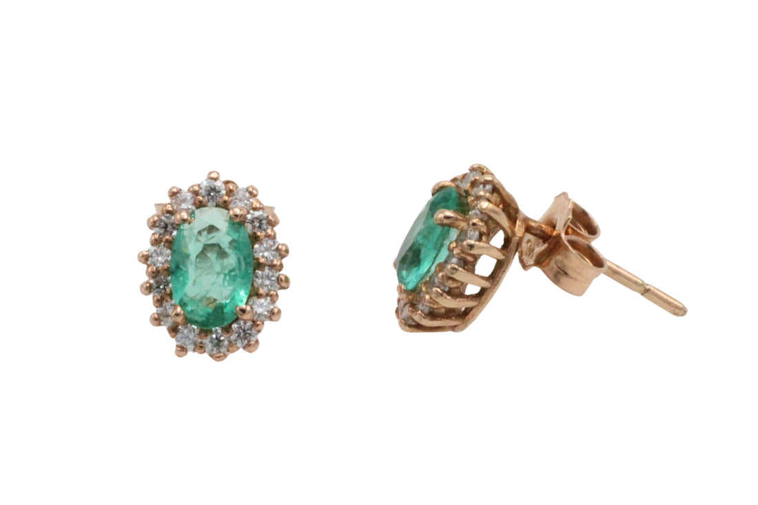 Emerald and diamonds studs-Earrings-The Antique Ring Shop