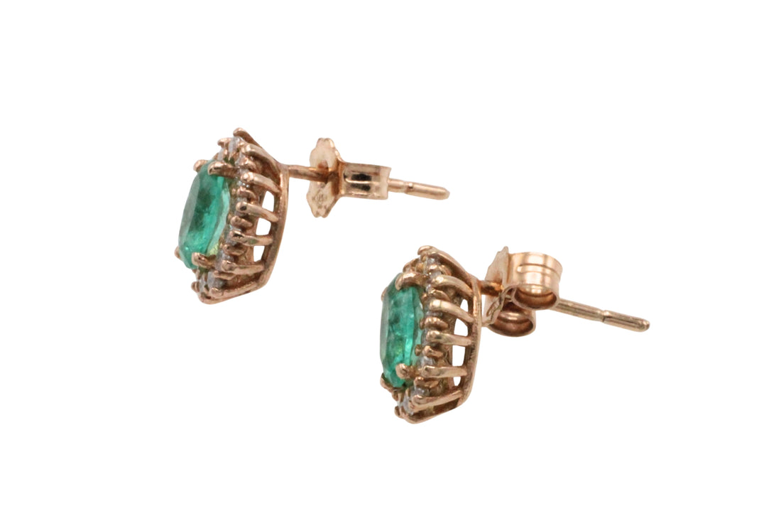 Emerald and diamonds studs-Earrings-The Antique Ring Shop