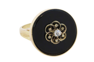 Antique gold ring with rose cut and old cut diamonds on onyx-Antique rings-The Antique Ring Shop