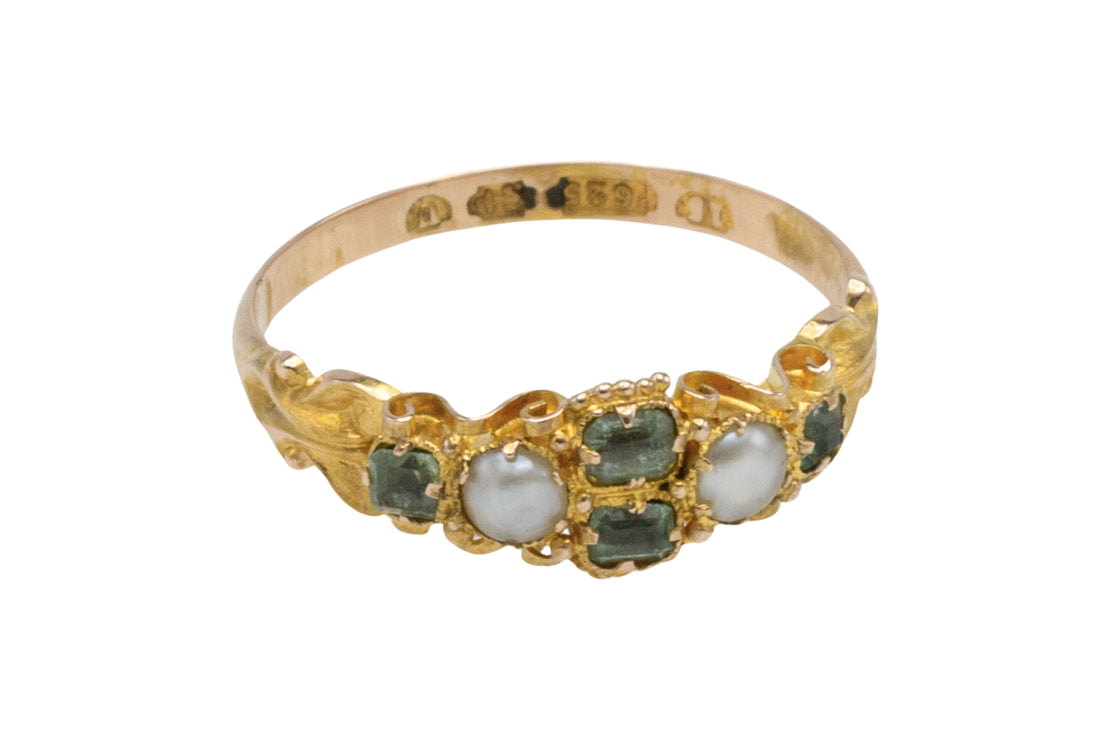 Victorian pearl and chrysoberyl ring from 1869-Antique rings-The Antique Ring Shop