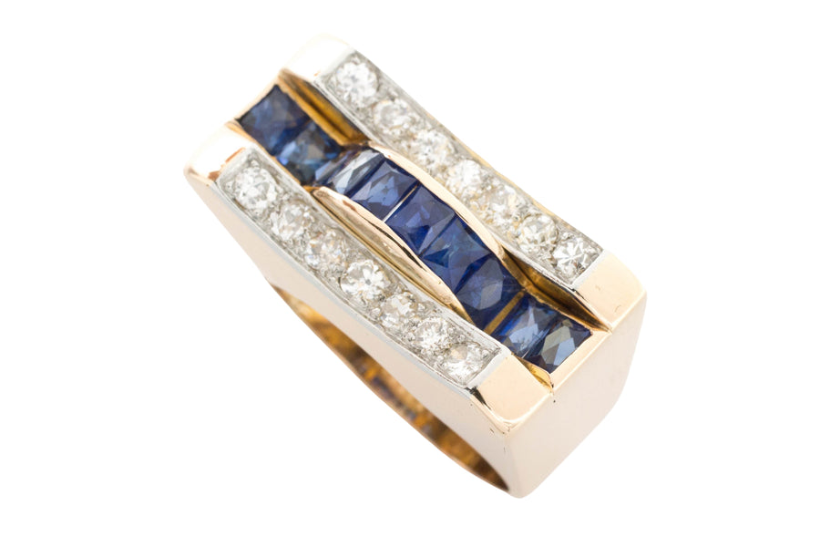 Art Deco style sapphire and diamond ring in rose gold-Antique rings-The Antique Ring Shop