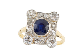 Edwardian sapphire and old cut diamond ring-engagement rings-The Antique Ring Shop