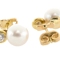 14 carat gold pearl and diamond studs-Earrings-The Antique Ring Shop