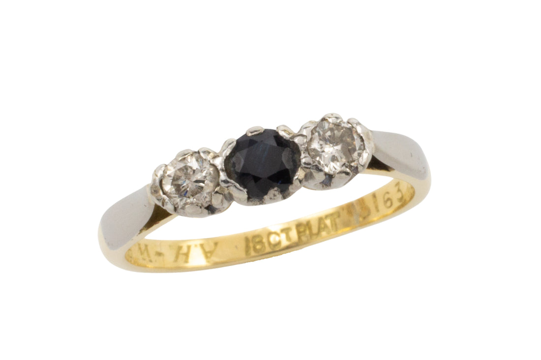 Vintage sapphire and diamond ring in 18 carat gold and platinum-vintage rings-The Antique Ring Shop