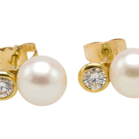 14 carat gold pearl and diamond studs-Earrings-The Antique Ring Shop