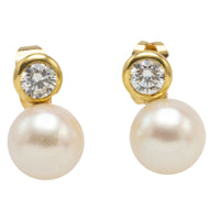 14 carat gold pearl and diamond studs-Earrings-The Antique Ring Shop