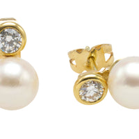 14 carat gold pearl and diamond studs-Earrings-The Antique Ring Shop