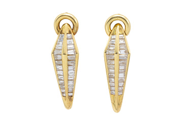 Baguette diamond earrings-Earrings-The Antique Ring Shop