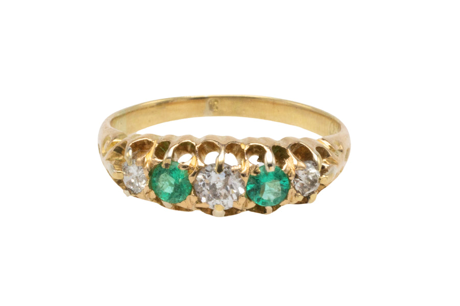 Edwardian period 18 carat emerald and old cut diamond ring-Antique rings-The Antique Ring Shop