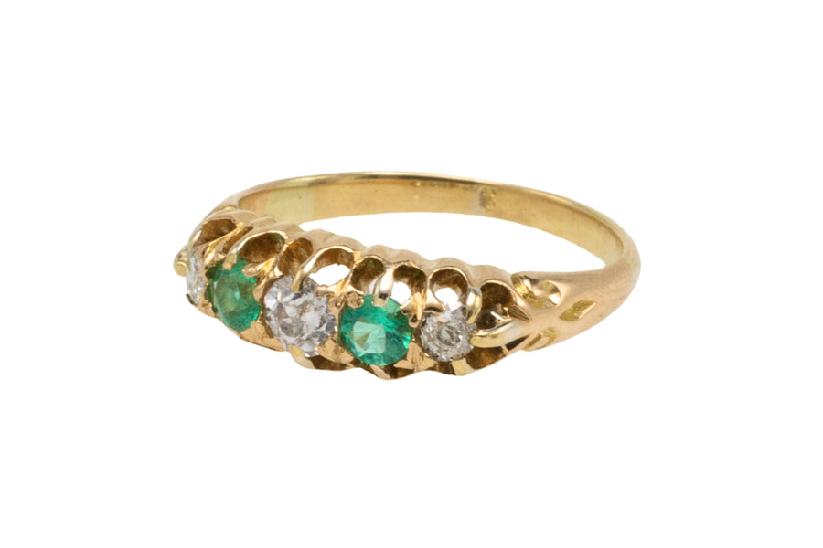 Edwardian period 18 carat emerald and old cut diamond ring-Antique rings-The Antique Ring Shop