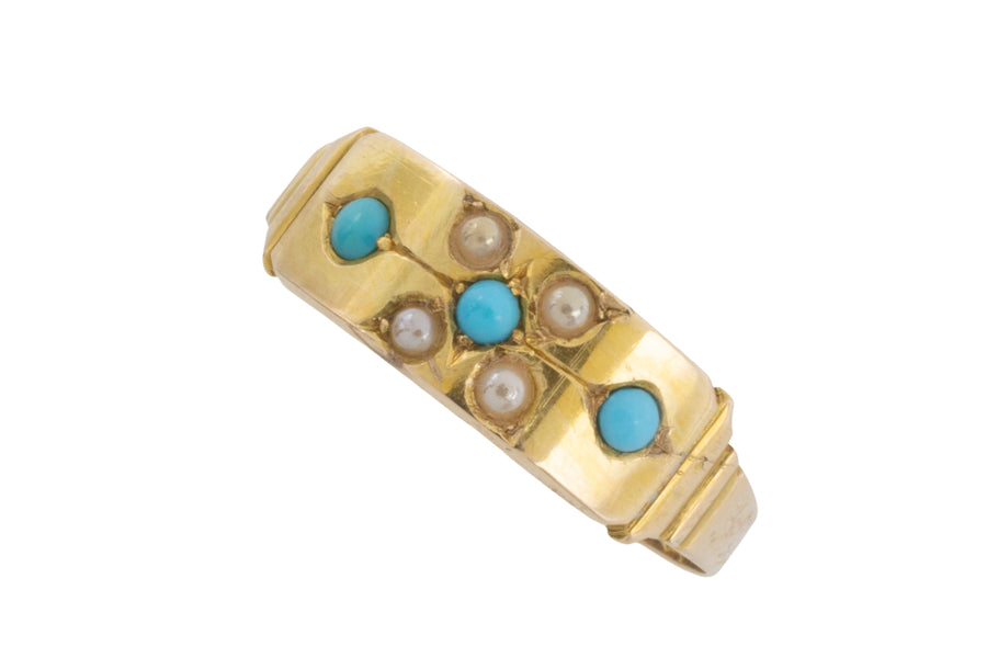 Victorian turquoise and pearl ring from 1880-Antique rings-The Antique Ring Shop
