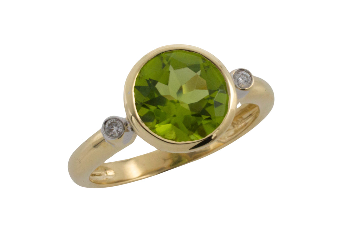 Peridot and diamond ring in 14 carat gold-Vintage Rings-The Antique Ring Shop