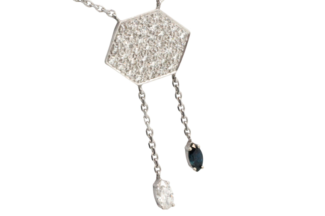 Vintage diamond and sapphire pendant in white gold-Pendants-The Antique Ring Shop