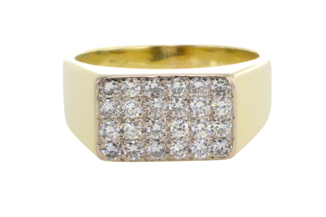 Pave set diamond ring in 14 carat gold-gents rings-The Antique Ring Shop