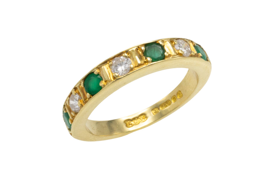 18 carat gold band with emeralds and diamonds-Vintage Rings-The Antique Ring Shop