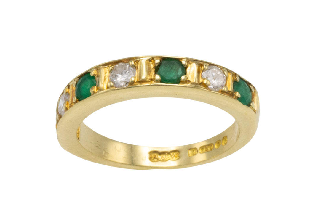 18 carat gold band with emeralds and diamonds-Vintage Rings-The Antique Ring Shop