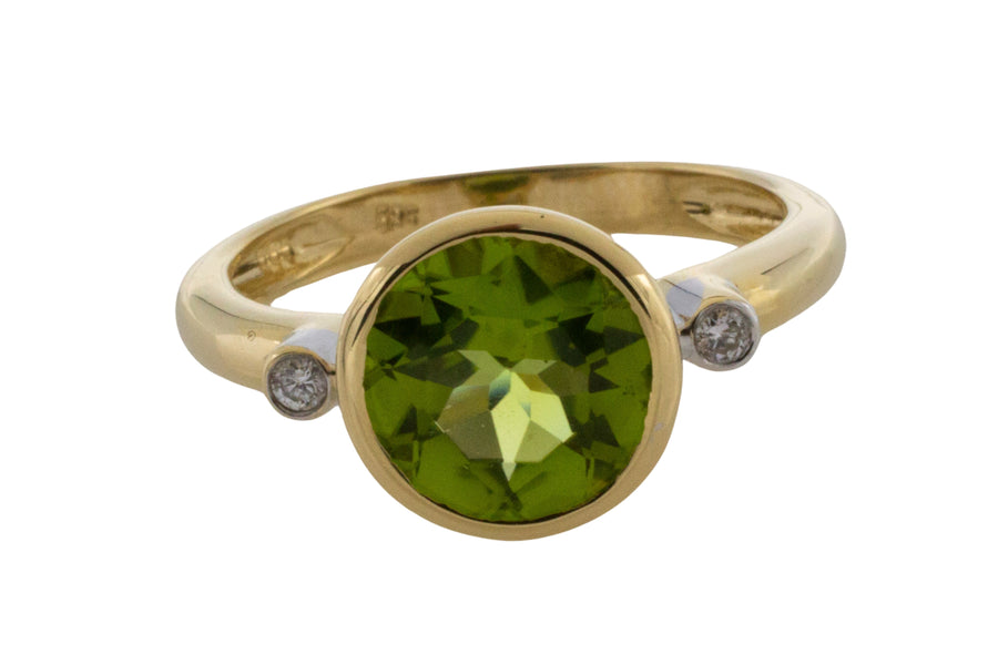 Peridot and diamond ring in 14 carat gold-Vintage Rings-The Antique Ring Shop