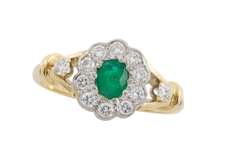 Emerald and diamond ring in 18 carat gold-engagement rings-The Antique Ring Shop