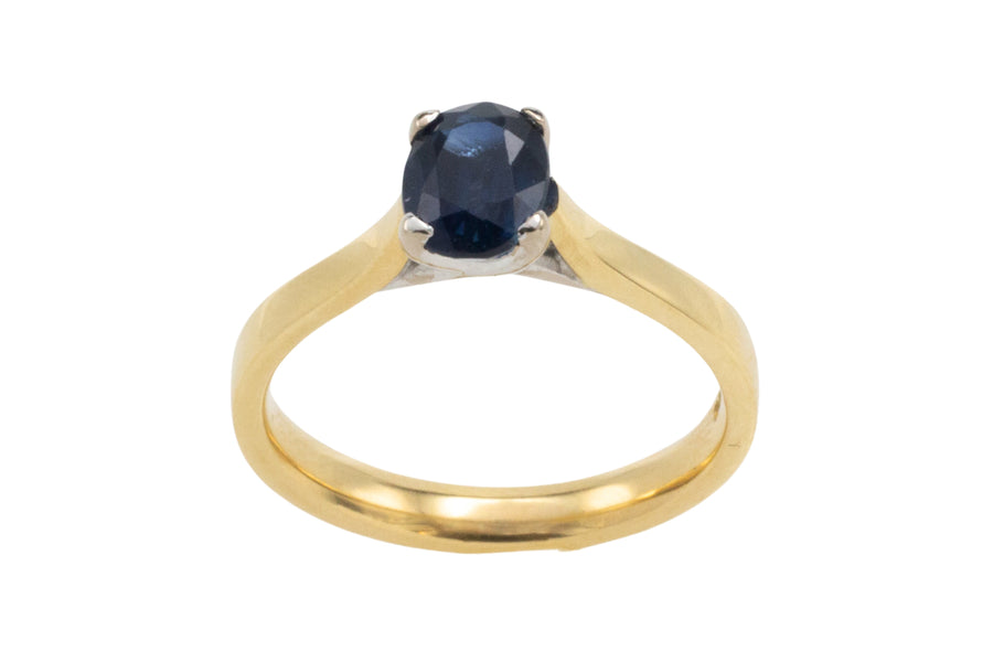 Sapphire solitaire ring in 18 carat gold-engagement rings-The Antique Ring Shop