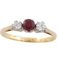 Ruby and diamond three stone ring-engagement rings-The Antique Ring Shop