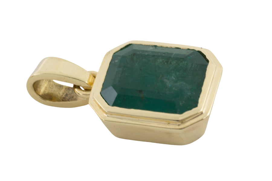 Emerald pendant in 14 carat gold-Pendants-The Antique Ring Shop