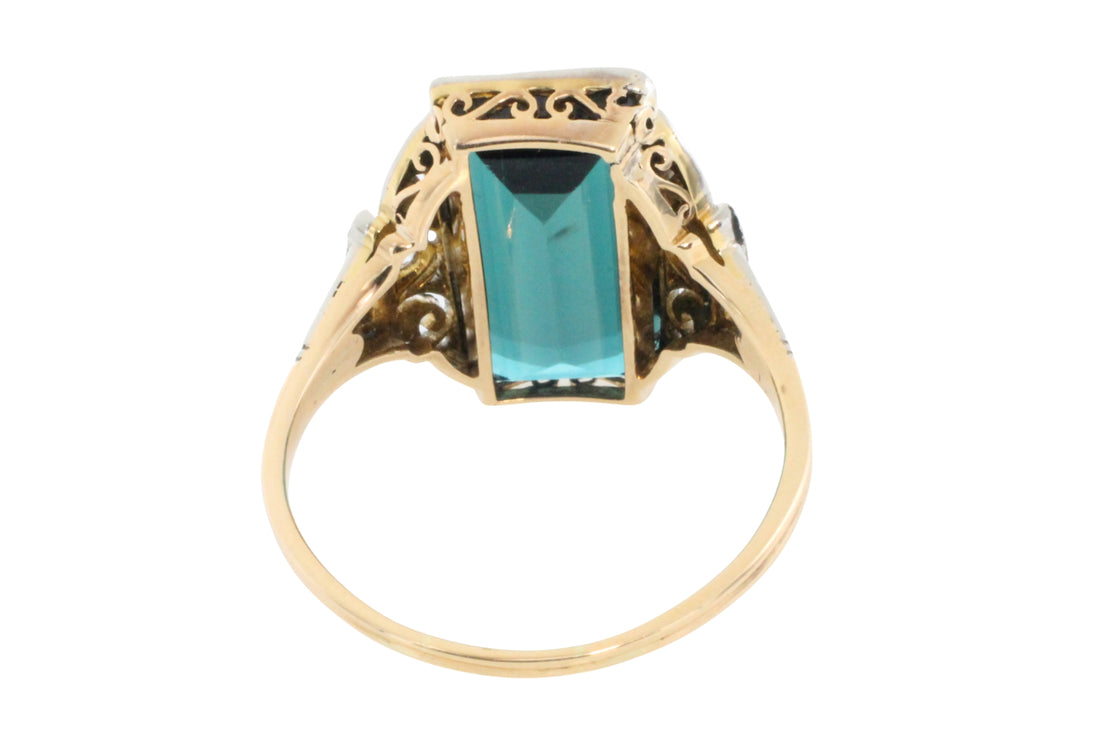 Art Deco green spinel and diamond ring-Vintage Rings-The Antique Ring Shop